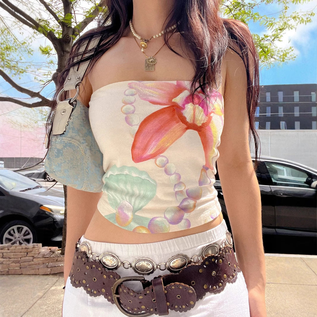 Girl's Younger Island Shell Flower Tube Top Vest For Women's