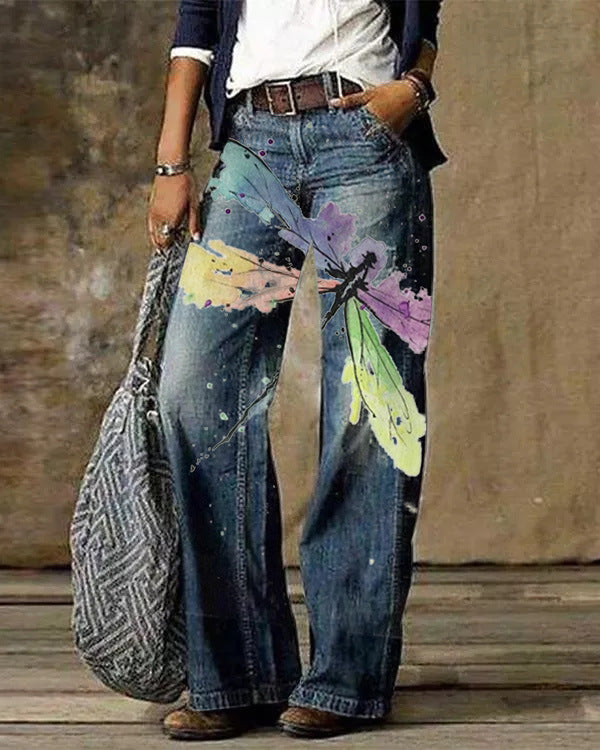 Diagonal Cloth Jeans 3D Pattern Casual Jeans For Women's