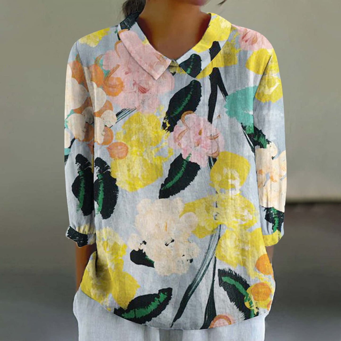 Floral Print Linen Shirt– Casual Long Sleeve Button-Up Shirt Retro Chinese Style For Women's