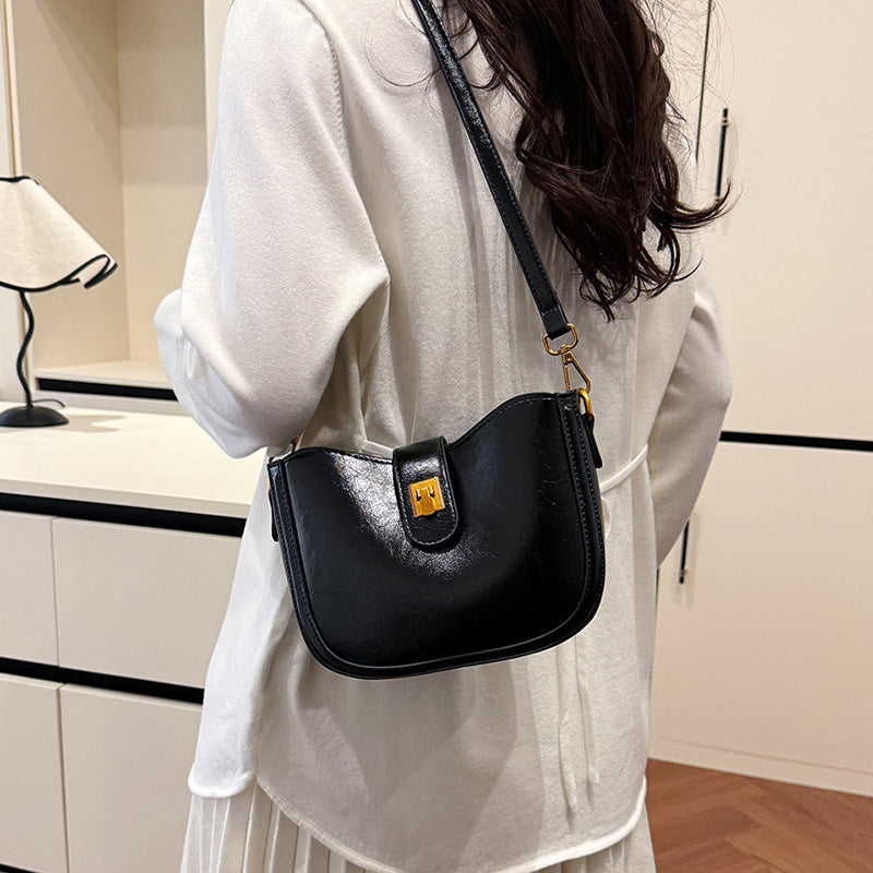 Elegant Buckle Flap Crossbody Bag – Glossy Faux Leather Shoulder Purse Printed Casual Shoulder Trendy Women's Bags