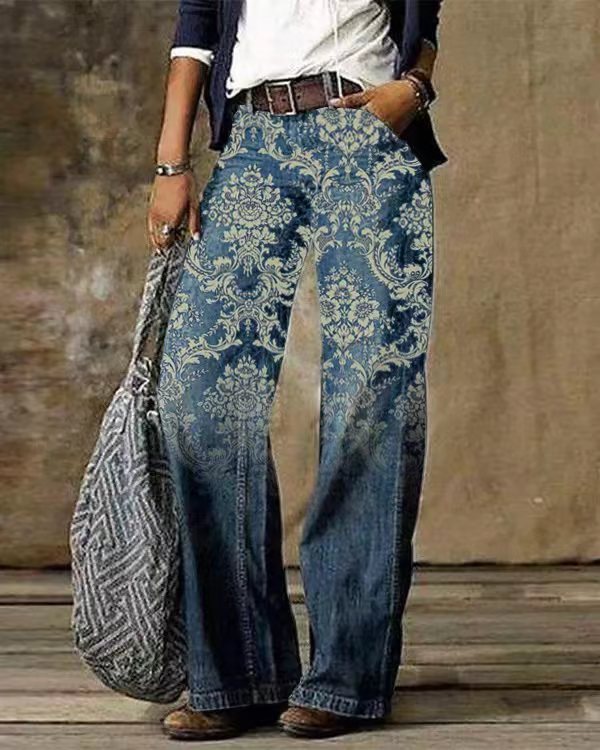 Diagonal Cloth Jeans 3D Pattern Casual Jeans For Women's