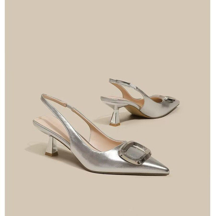Pointed Toe Classy High Heels High-grade French Square Buckle