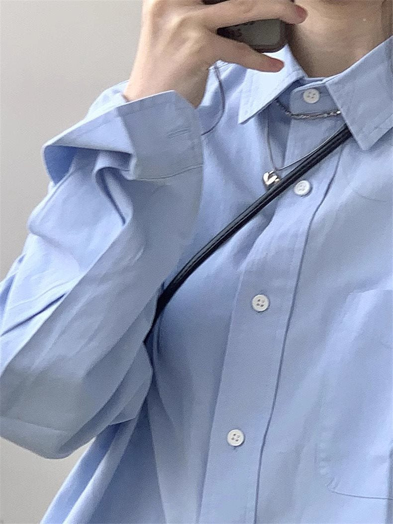 Blue With Long Sleeves Shirt Women's Coat