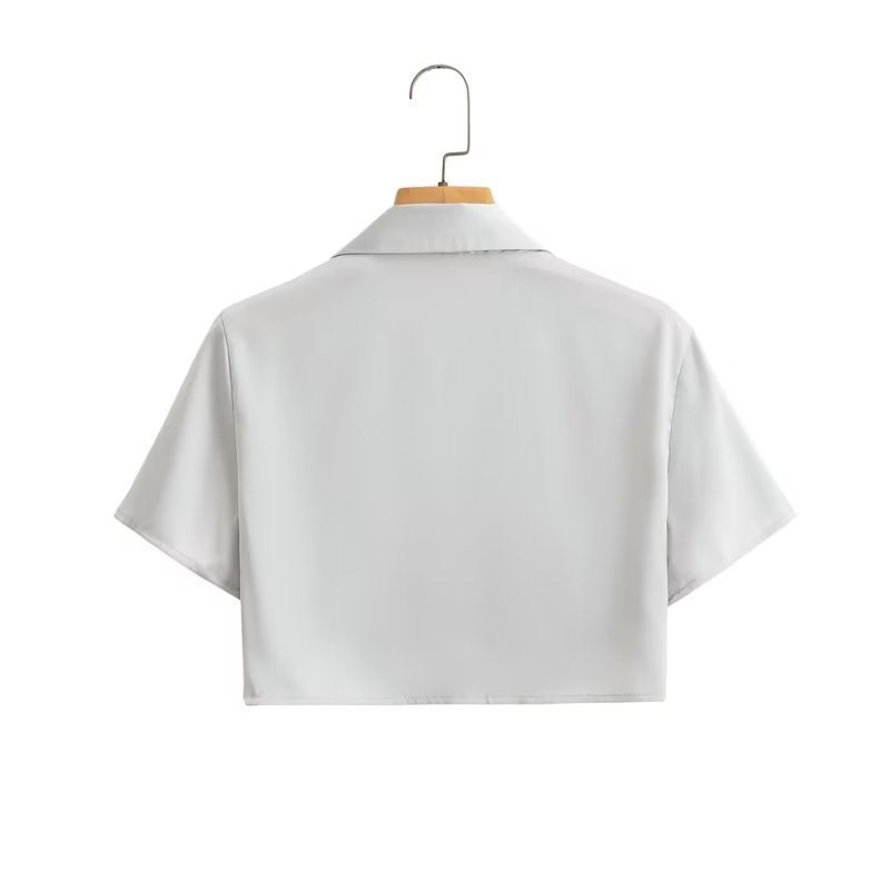 New Silk Satin Short Sleeve Shirt Skirt Suit For Women