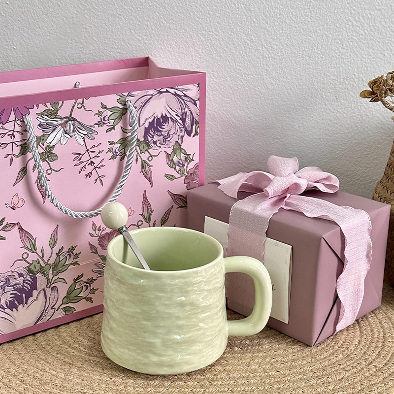 Textured Ceramic Mug & Spoon Gift Set with Bag Rock Textured Ceramic Coffee Niche Mug