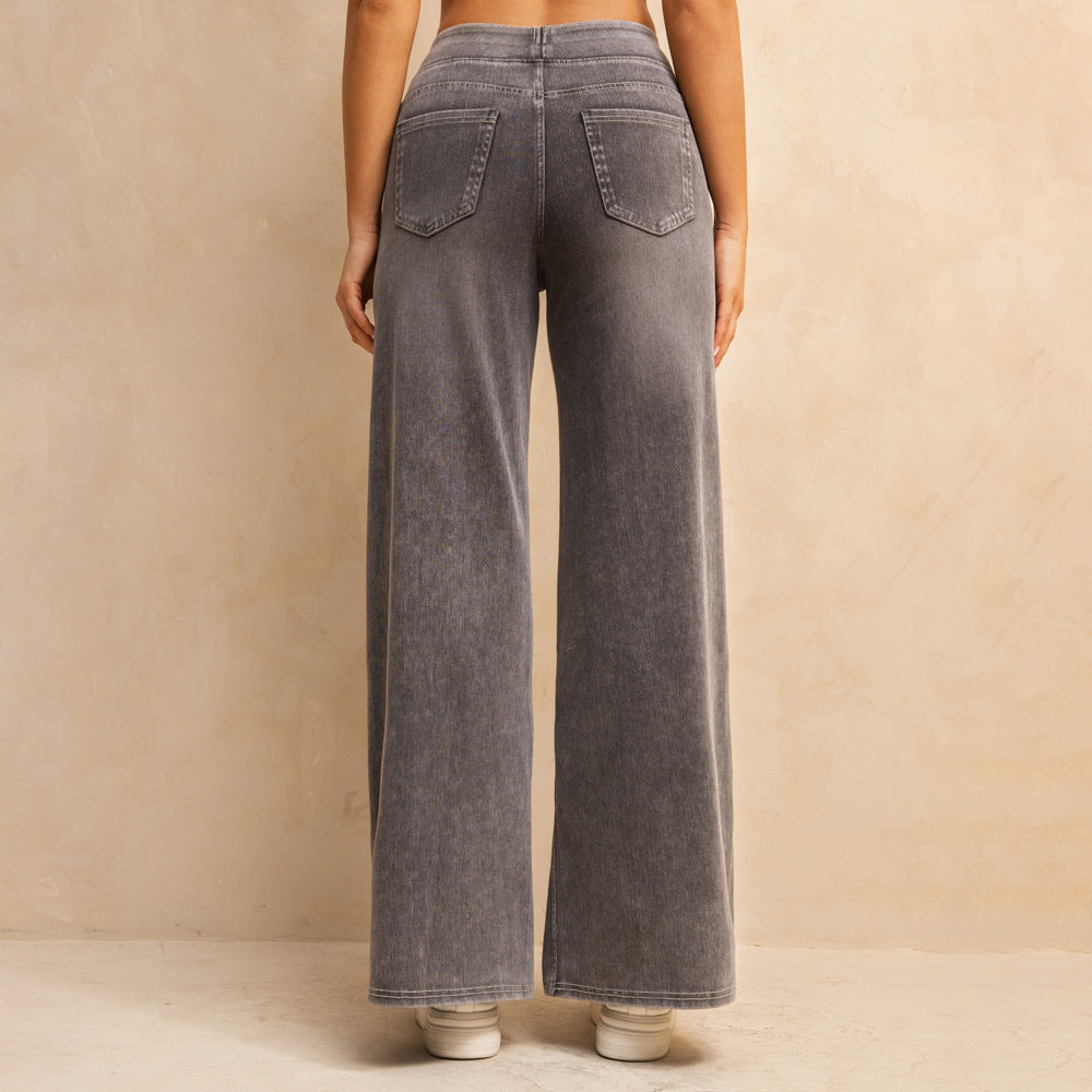 Casual High Waist Mid-light Gray Loose Jeans