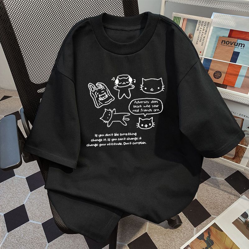 Printed Cotton Short-sleeved T-shirt With Inner Design Sense Niche Printing For Women's