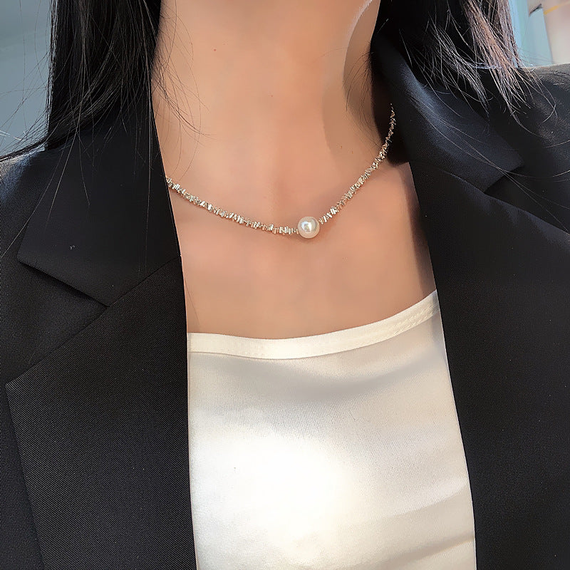 Pearl & Beaded Choker Necklace New Silver Short Pearl Necklace Women