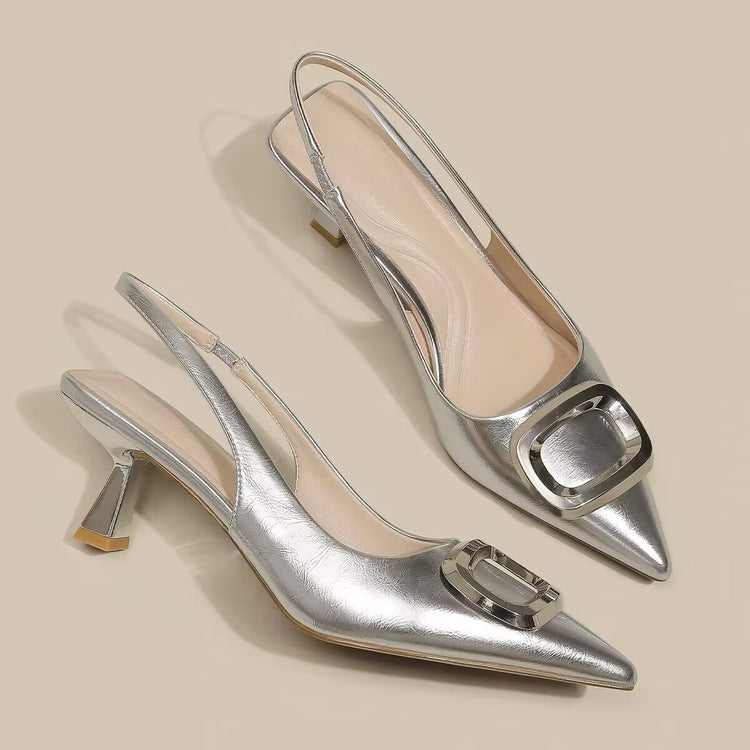 Pointed Toe Classy High Heels High-grade French Square Buckle
