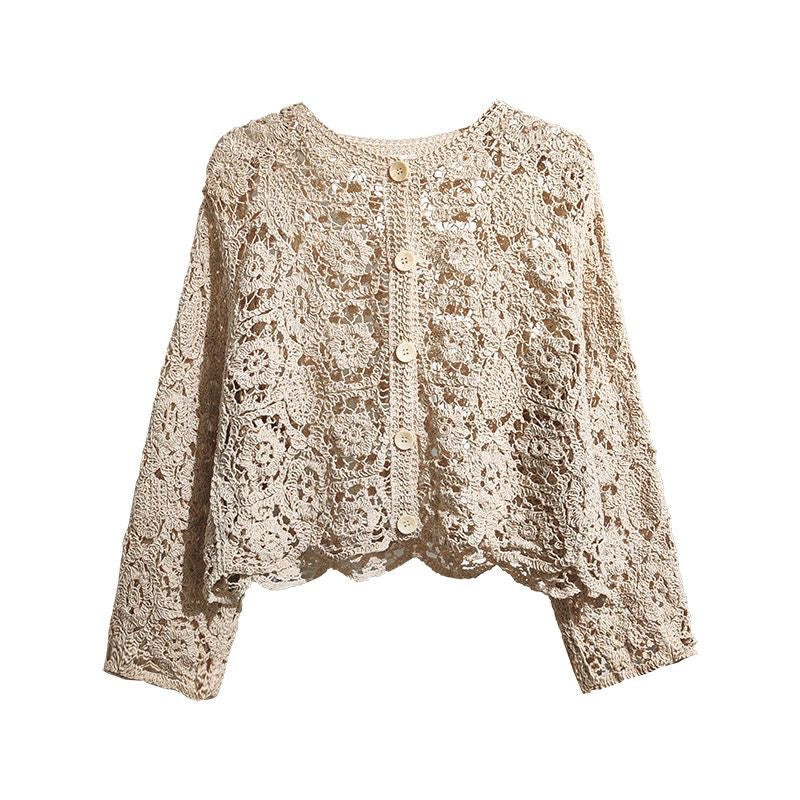 French-style Lace Embroidered Hollow-out Top For Women's