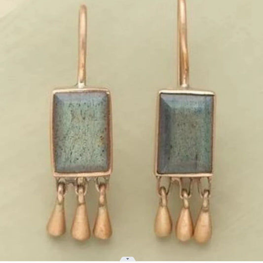 Unique Geometric Resin Stone & Teardrop Charm Earrings New Retro Geometric Inlaid Turquoise Tassel Earrings