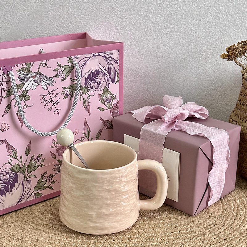 Textured Ceramic Mug & Spoon Gift Set with Bag Rock Textured Ceramic Coffee Niche Mug