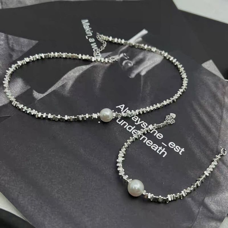 Pearl & Beaded Choker Necklace New Silver Short Pearl Necklace Women