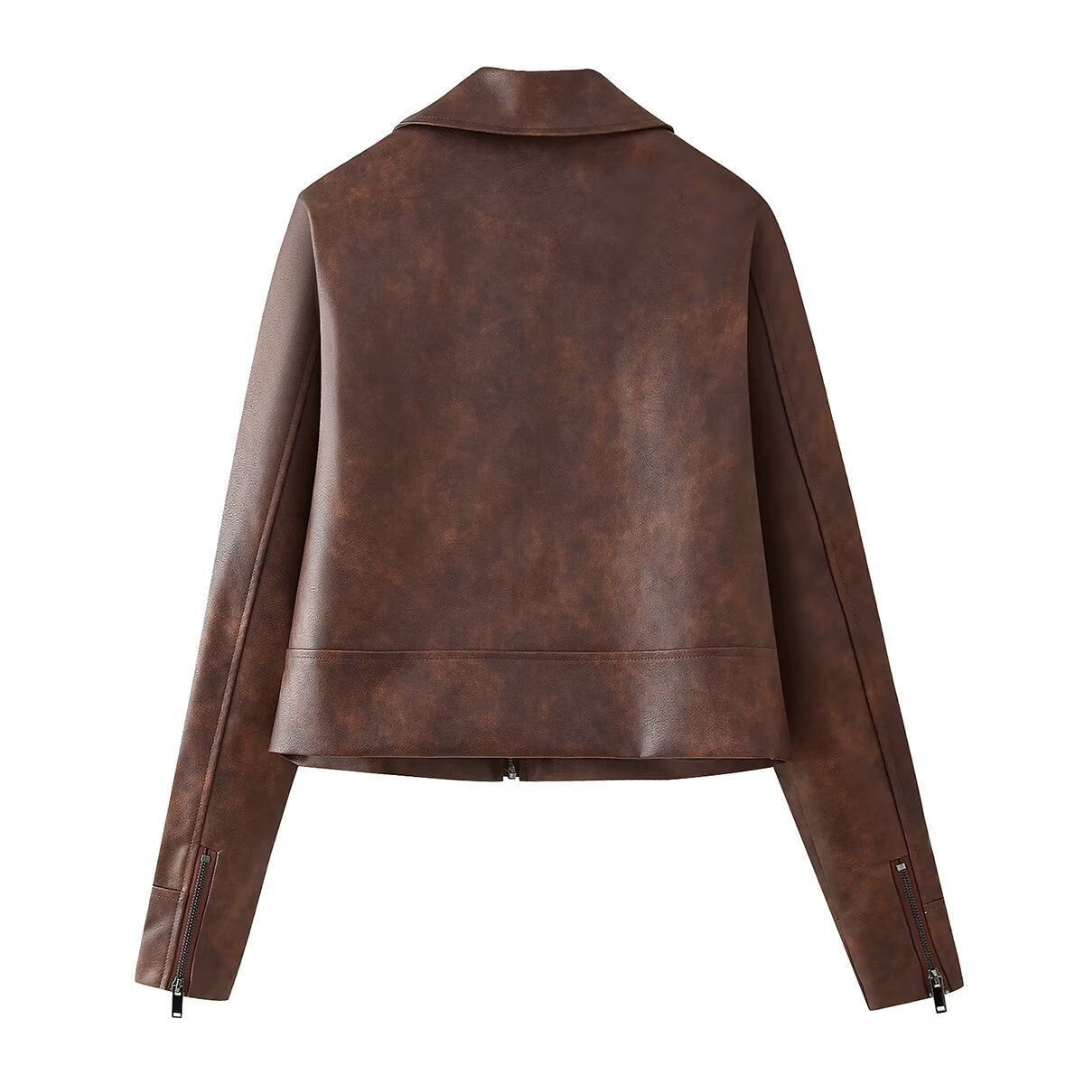 Retro Lapels Long-sleeved Zipper Leather Jacket Skirt Women's
