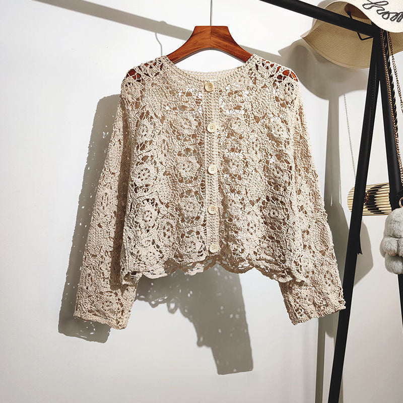 French-style Lace Embroidered Hollow-out Top For Women's