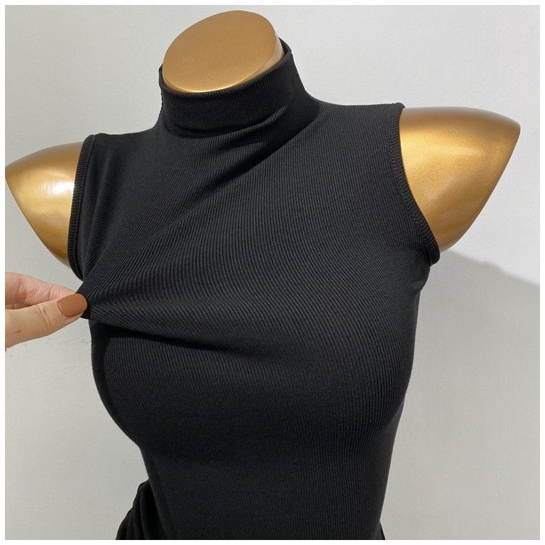 Sleek Sleeveless Turtleneck Top - Multi-Color Options Korean Style Half Turtleneck Sleeveless Vest Top