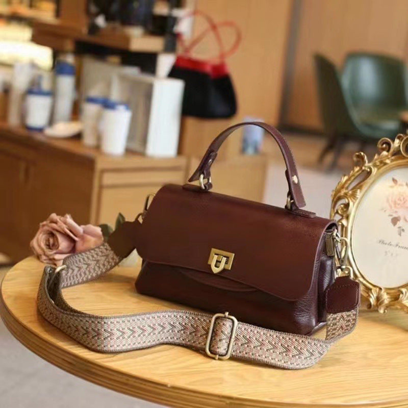 Vintage Style Leather Flap Crossbody Bag Women's Retro Fashion Multi-bag Leather Handbag