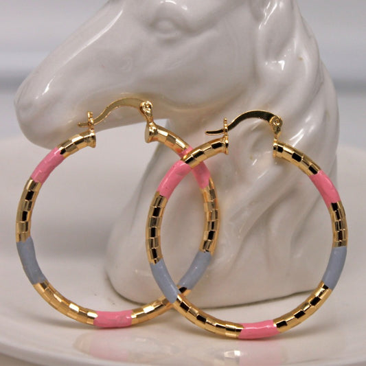 Trendy Two-Tone Enamel Hoop Earrings - Colorful & Chic