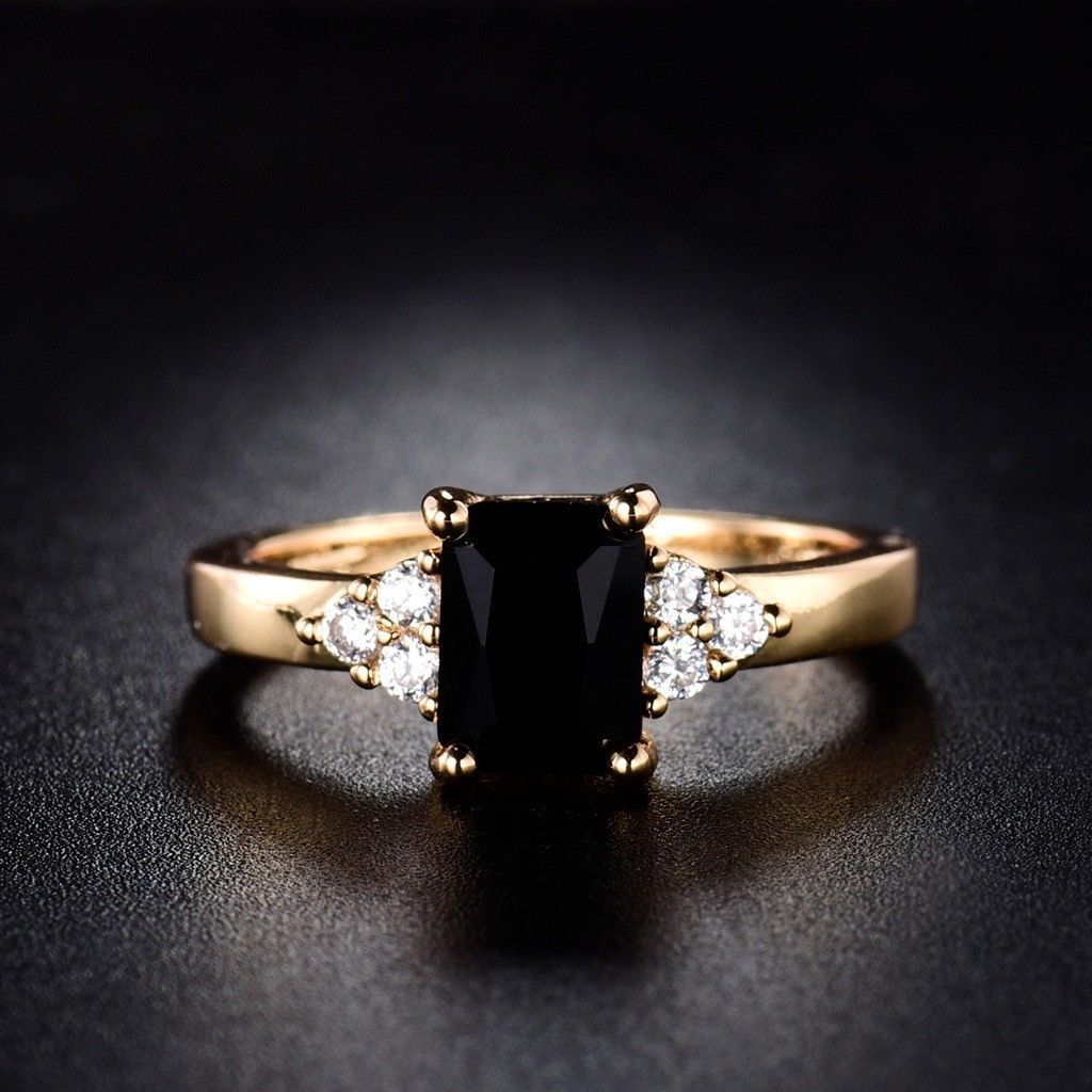 Luxurious Gold Tone Ring with Faceted Gemstone & Sparkling Side Stones Gold Plated-plated Simulated Zircon Female Ring