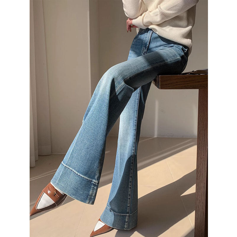 Sleek Lines – High-Waisted Flare Jeans for a Modern Silhouette French Style Temperament Retro Washed Jeans For Women