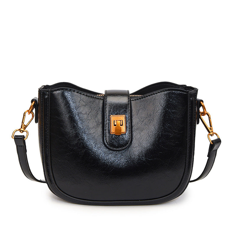 Elegant Buckle Flap Crossbody Bag – Glossy Faux Leather Shoulder Purse Printed Casual Shoulder Trendy Women's Bags