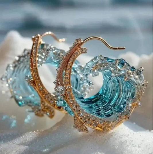Unique Ocean Inspired Wavy Hoop Earrings with Crystal Accents Creative Sky Blue HAILANG Resin Earrings