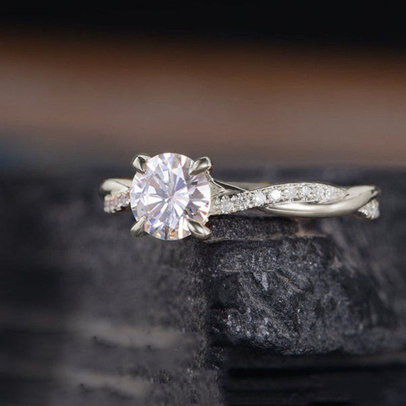 Promise Ring with Crystal Stone & Micro Pave Swirl Design European And American Simple Plated 18K Gold Ring