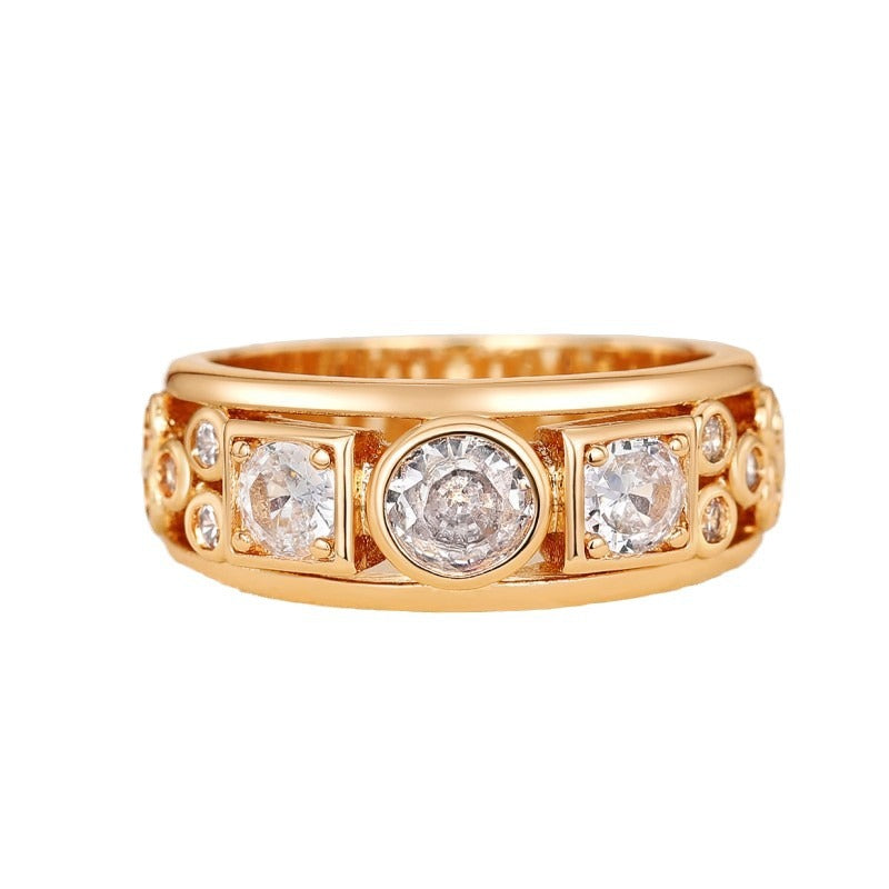 Sparkling Gold & Mixed Cut Gemstone Band Ring Geometric Round And Square Women's Ring
