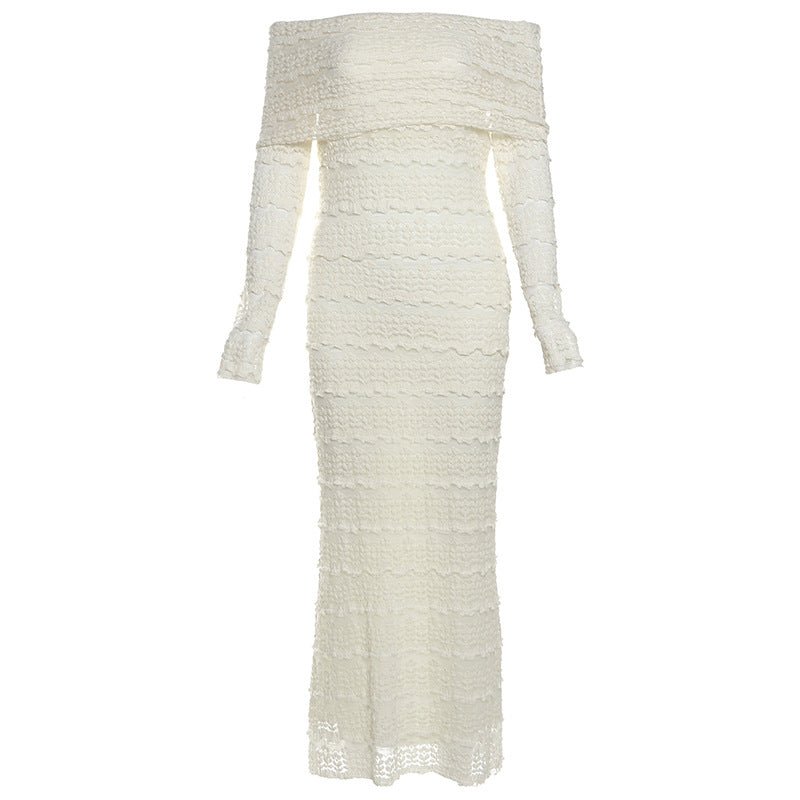 Amazon New Fashionable Elegant Socialite Style Off-shoulder Lace Dress Women