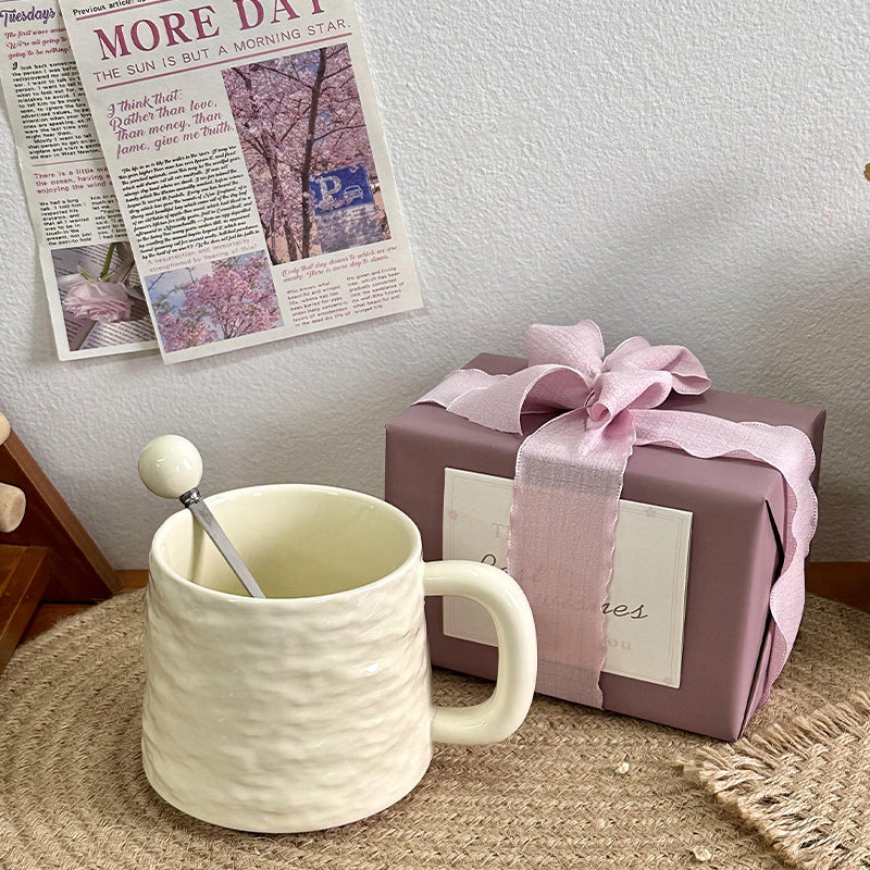 Textured Ceramic Mug & Spoon Gift Set with Bag Rock Textured Ceramic Coffee Niche Mug