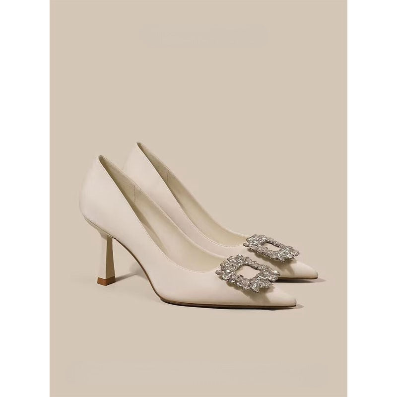 French Pointed High Heels Women Temperament Bride Thin Solid Color