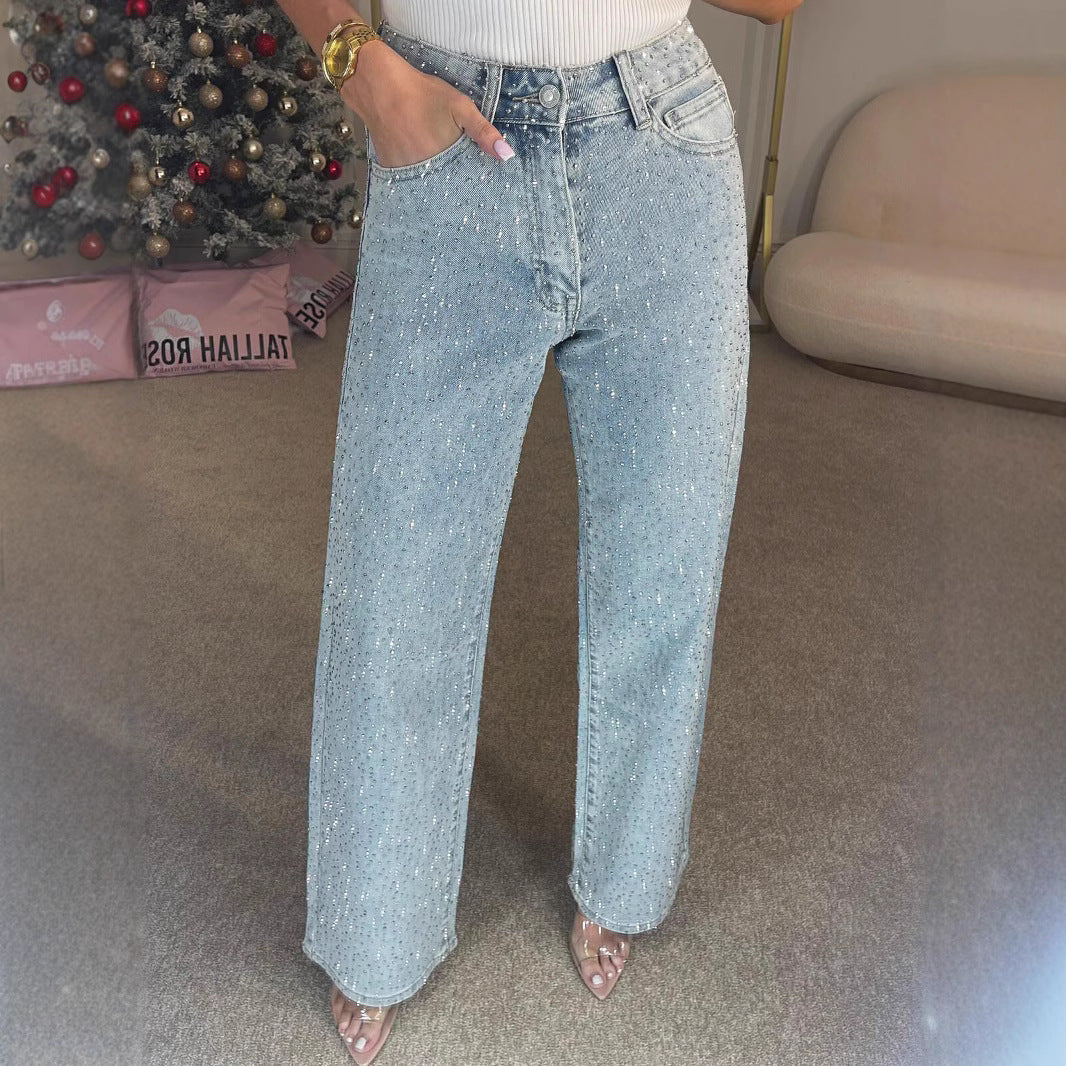 High-end High Waist Straight Personalized Hot Girl High Street Trousers For Women's