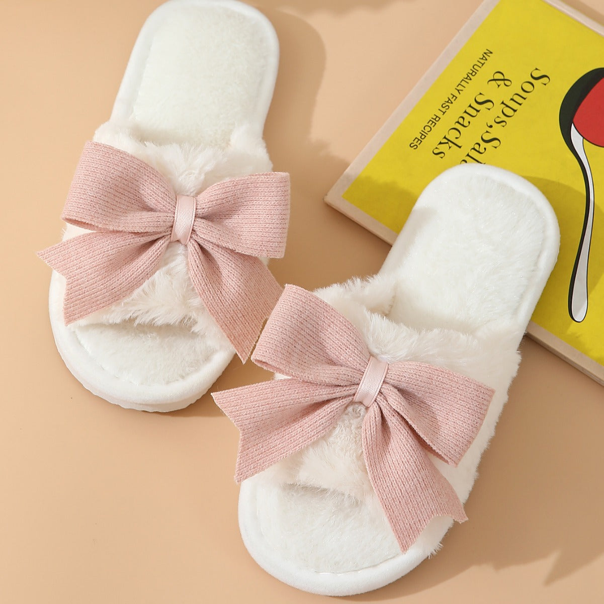 Winter Cute Bow Thick Bottom Non Slip Cotton Slippers For Women's