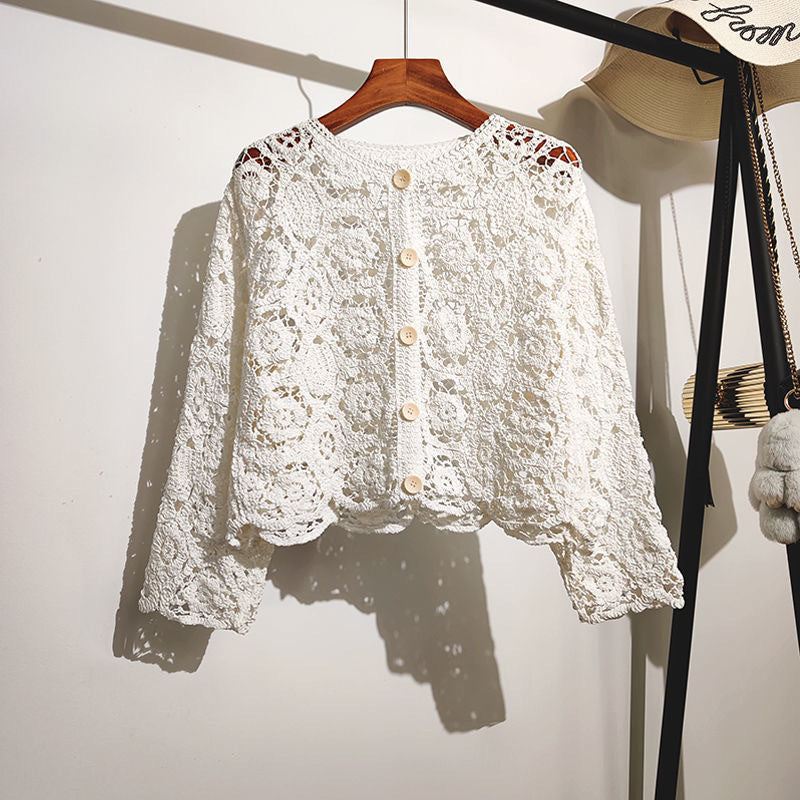 French-style Lace Embroidered Hollow-out Top For Women's