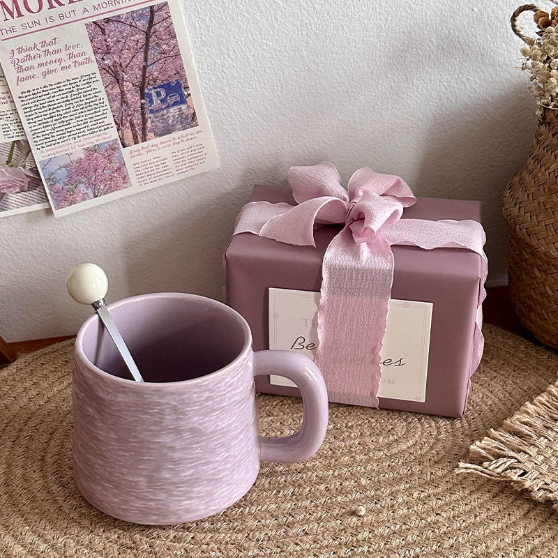 Textured Ceramic Mug & Spoon Gift Set with Bag Rock Textured Ceramic Coffee Niche Mug