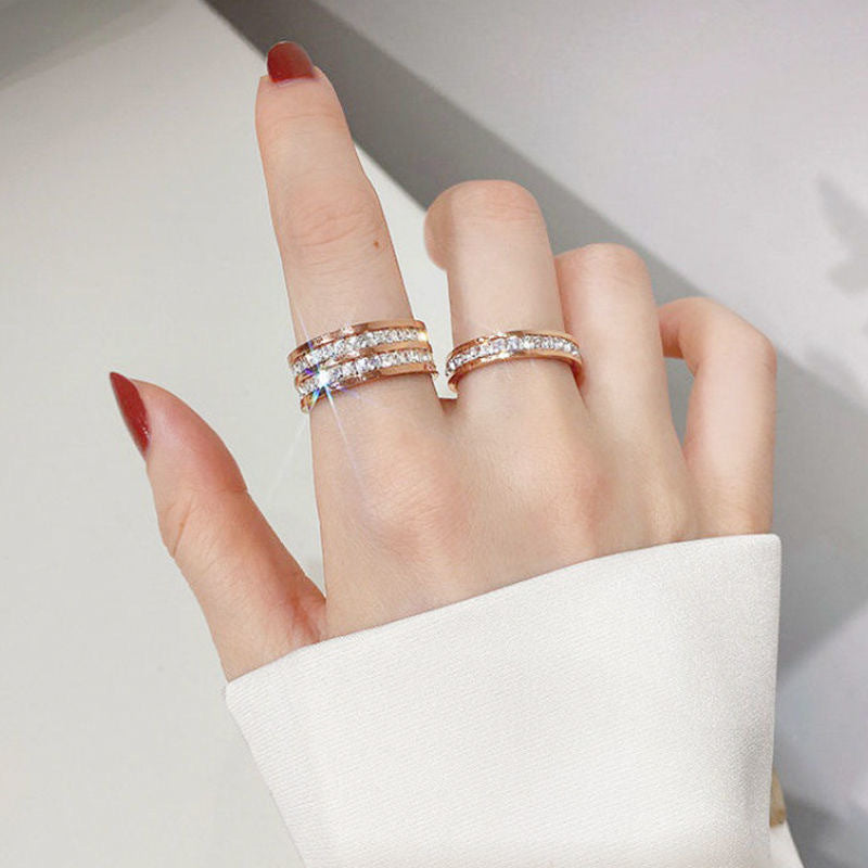 Dazzling Wide Band Crystal Eternity Ring - Multi-Tone Options Simple Student Double Single Row Square Diamond Ring