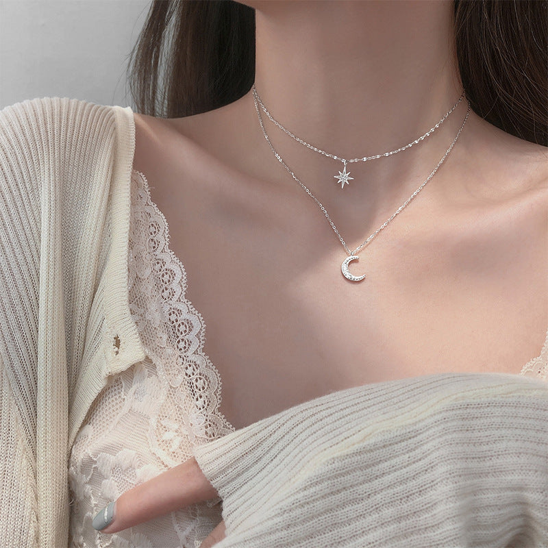 Celestial Charm Layered Necklace – Shine Like the Stars Asterism Moon Double-layer Necklace For Women