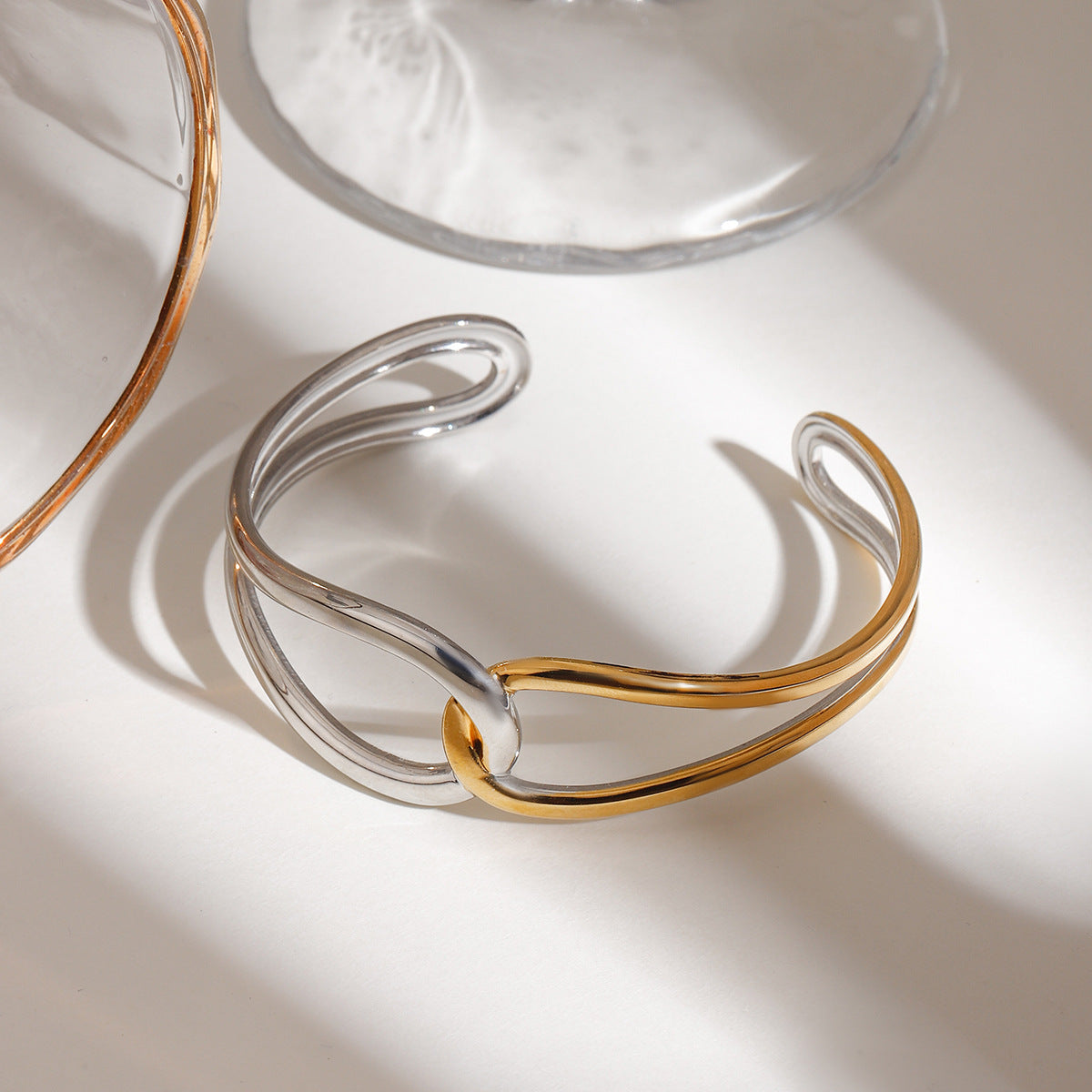 Noria Two Tone Gold Bangle Bracelet For Women's