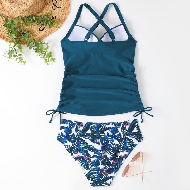 Ruched Tummy Control Tankini Set – Flattering & Supportive Swimwear For Women's Separated Swimwear Solid Color Nylon Slim Fit Slim Looking Clothes