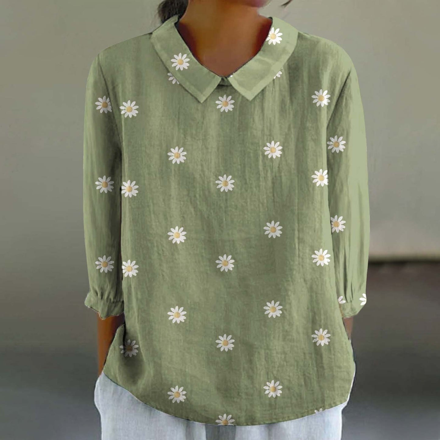 Floral Print Linen Shirt– Casual Long Sleeve Button-Up Shirt Retro Chinese Style For Women's
