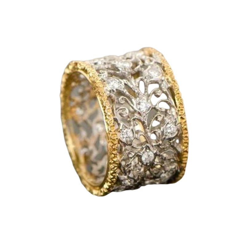 Exquisite Filigree Diamond Band Ring New Affordable Luxury Style Vintage Ring