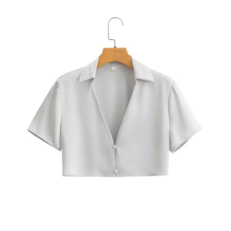 New Silk Satin Short Sleeve Shirt Skirt Suit For Women