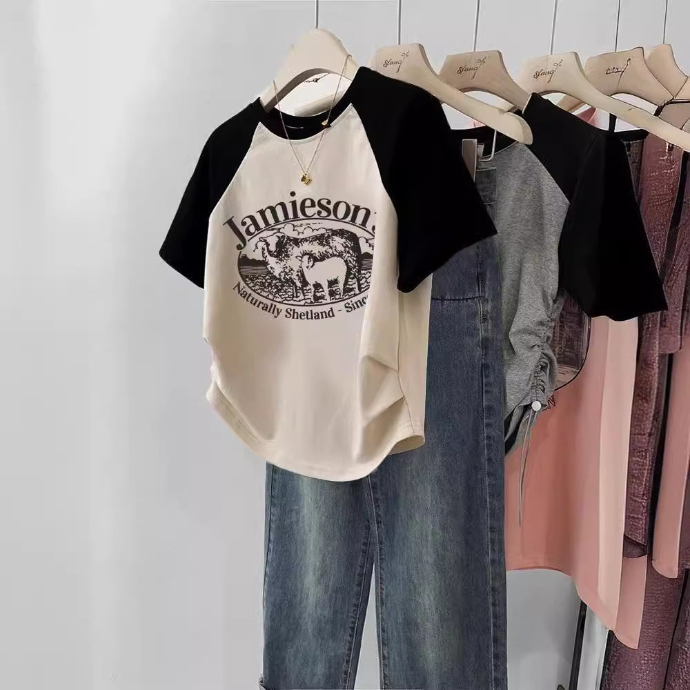Retro New Gentle Sweet And Spicy Short T-shirt For Women's