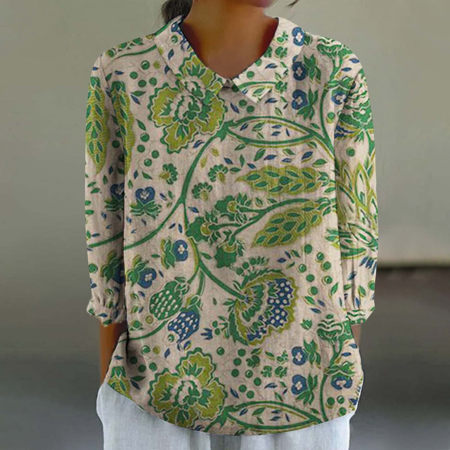 Floral Print Linen Shirt– Casual Long Sleeve Button-Up Shirt Retro Chinese Style For Women's