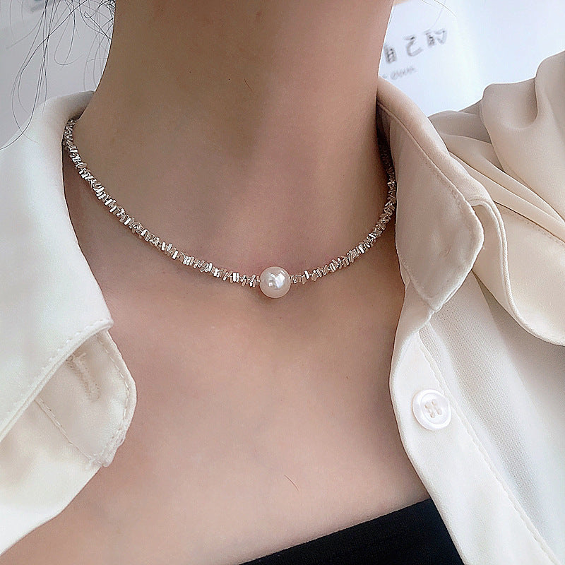 Pearl & Beaded Choker Necklace New Silver Short Pearl Necklace Women