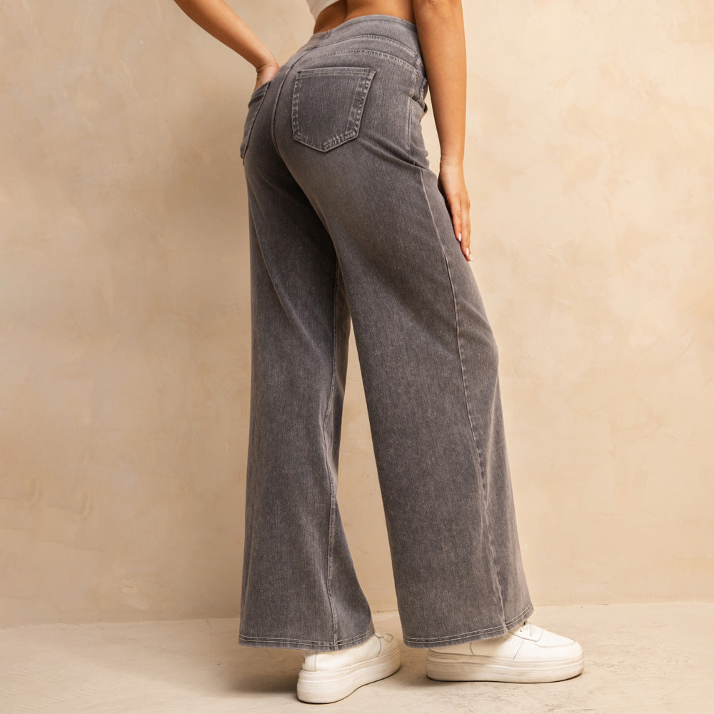 Casual High Waist Mid-light Gray Loose Jeans