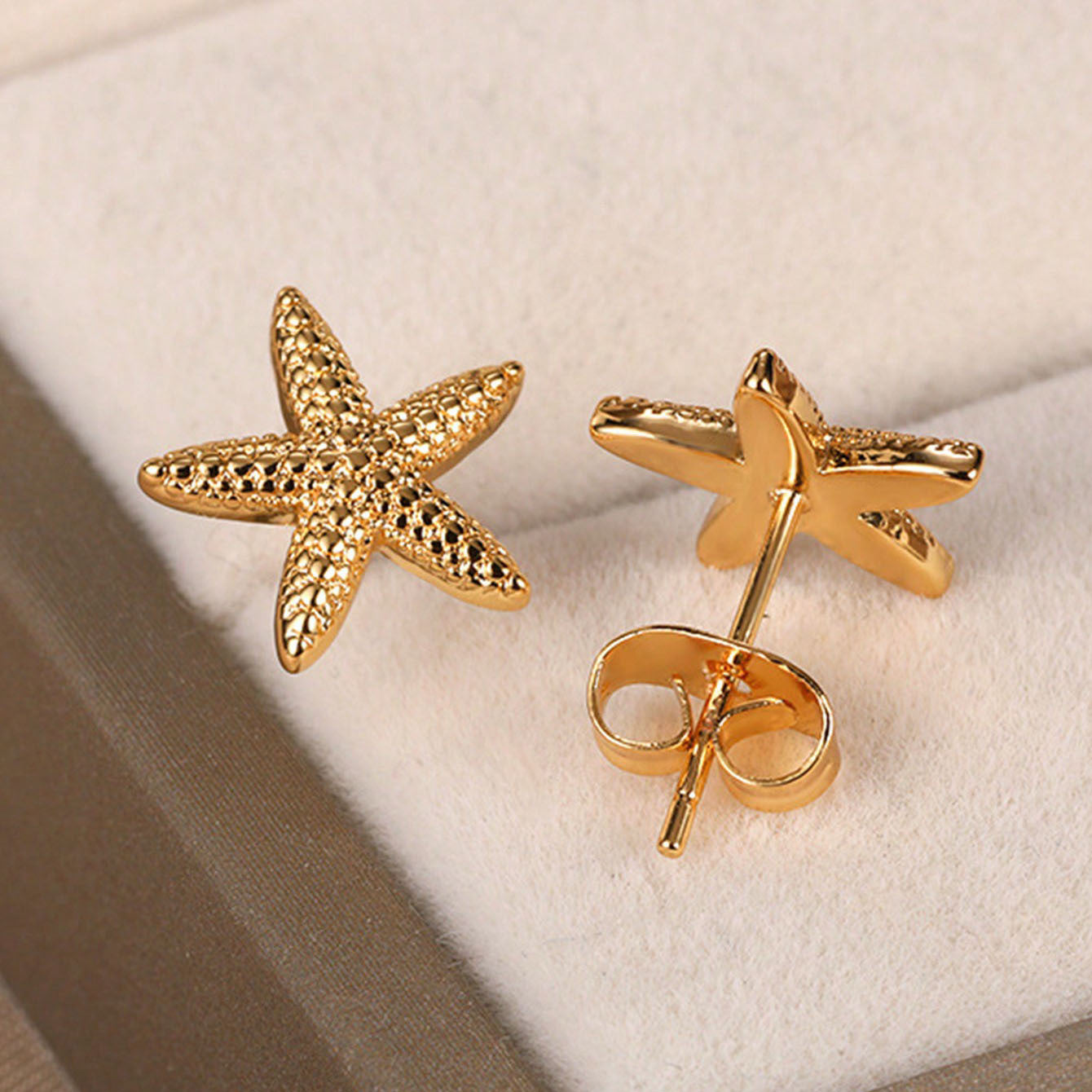 Golden Starfish Stud Earrings Beach Shell Starfish Stud Earrings Women