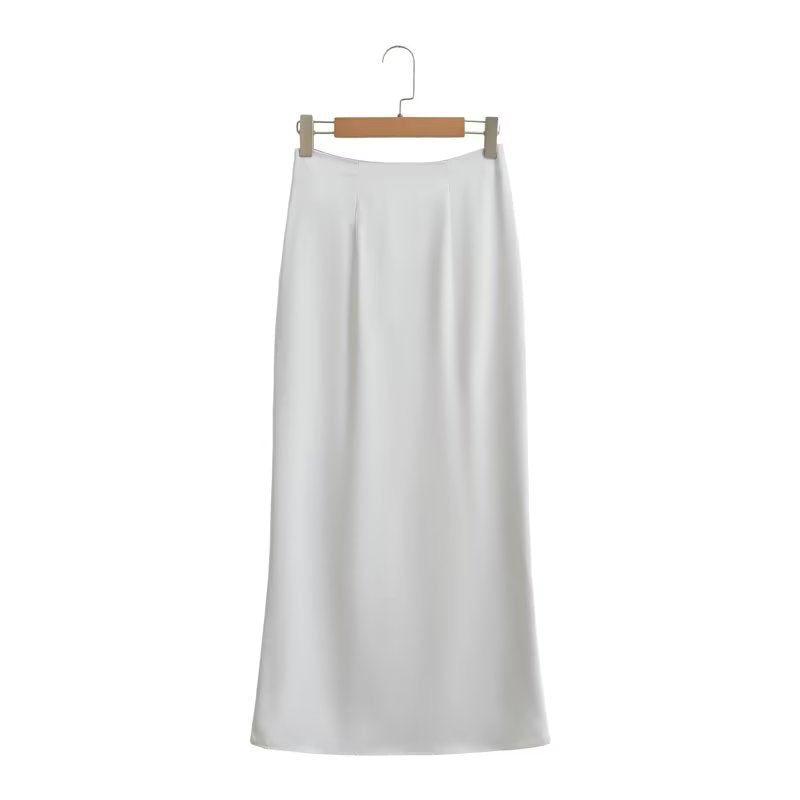 New Silk Satin Short Sleeve Shirt Skirt Suit For Women