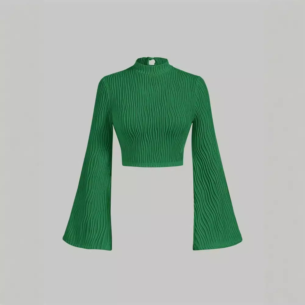 Long Sleeve Mock Neck/Off-Shoulder Ribbed Crop Top Sexy Lace Thick Long Sleeved T-shirt Knitted Sweater