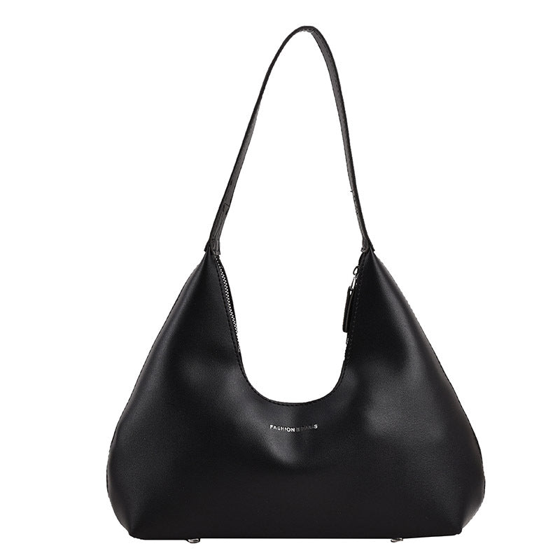 Elegant Solid Color Half Moon Handbag French European And American Retro Simplicity Shoulder Handbag